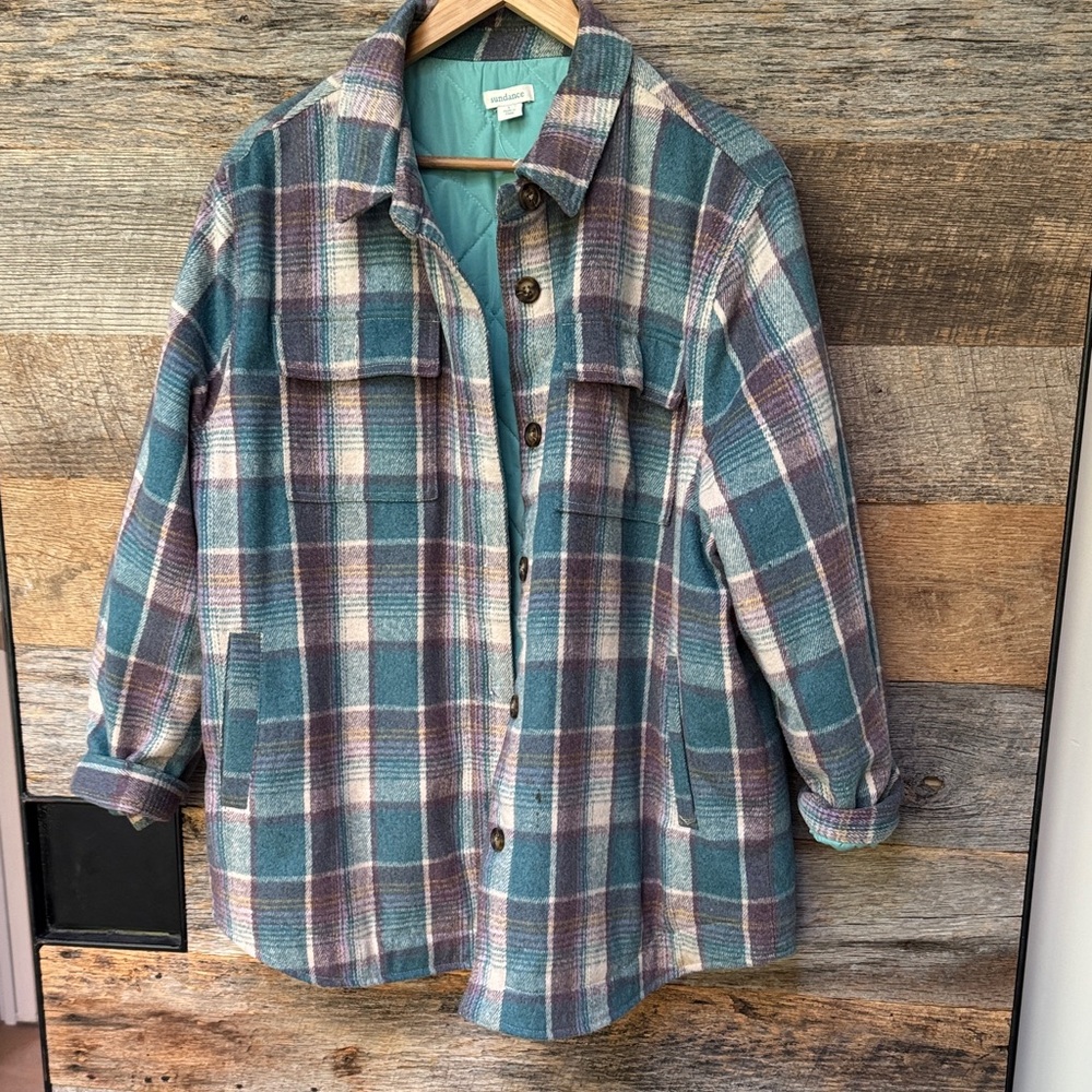 Sundance Plaid Utility Jacket in Teal and Lavender